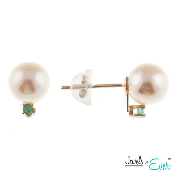 14KT Yellow Gold Cultured Pearl and Genuine Gemstone/Diamond Earrings