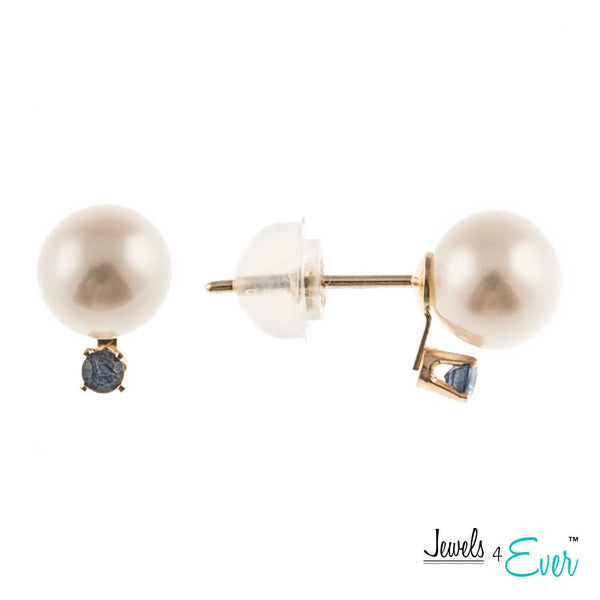 14KT Yellow Gold Cultured Pearl and Genuine Gemstone/Diamond Earrings