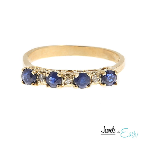 10KT Gold Ring Set with 3x3mm Genuine Gemstones and Diamond