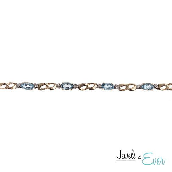 10KT Yellow Gold 5x3mm Genuine Gemstone and Diamond Bracelet