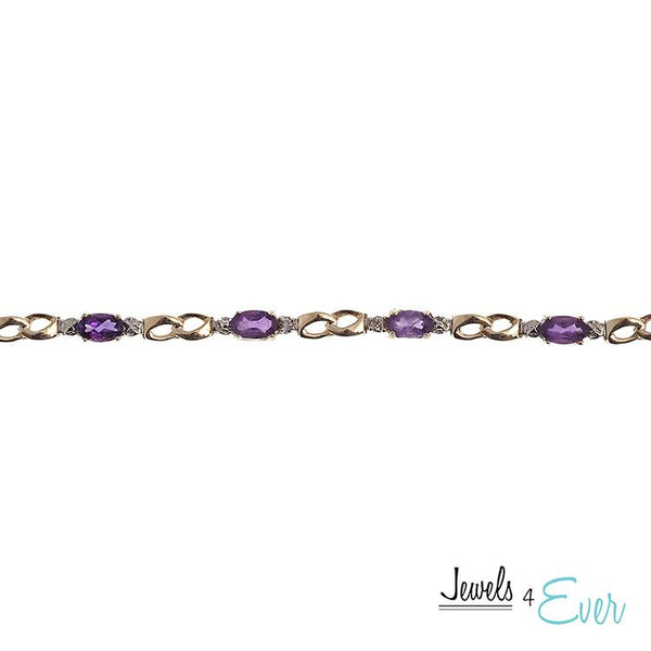 10KT Yellow Gold 5x3mm Genuine Gemstone and Diamond Bracelet