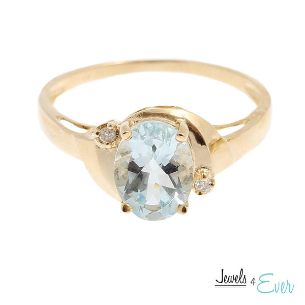 10KT Gold Ring set with 8x6 mm Genuine Gemstone and Diamond