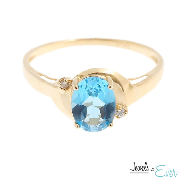 10KT Gold Ring set with 8x6 mm Genuine Gemstone and Diamond