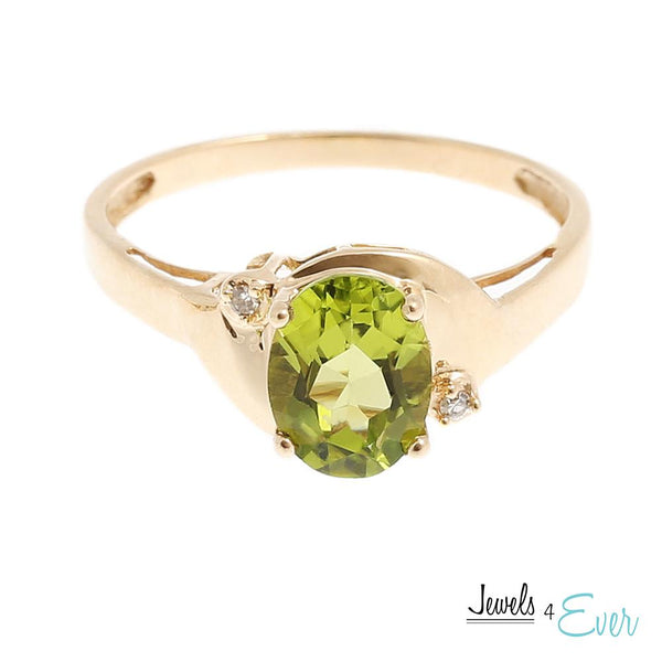 10KT Gold Ring set with 8x6 mm Genuine Gemstone and Diamond