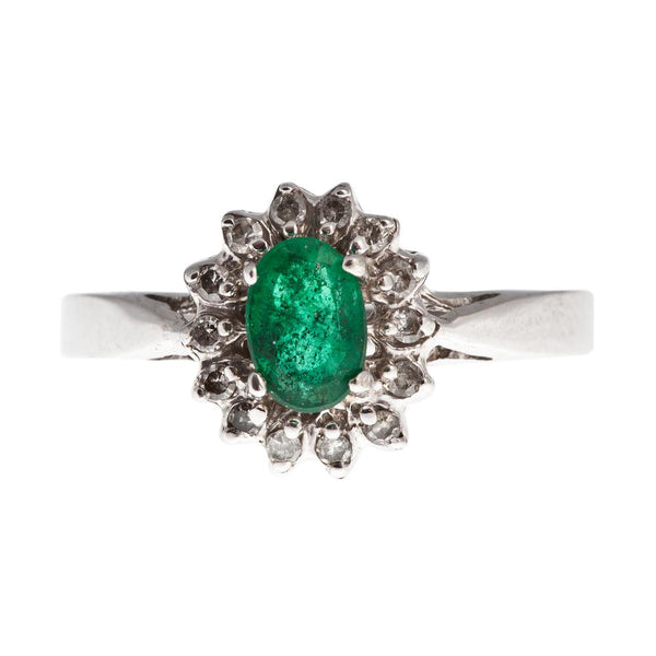 14KT White Gold Lady Di Style Ring set with Genuine Gemstone and Diamond