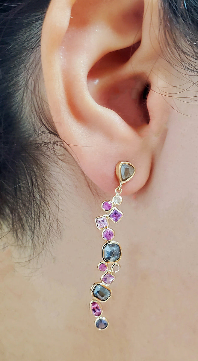 14Kt Gold Natural Sapphire and Diamond Earrings