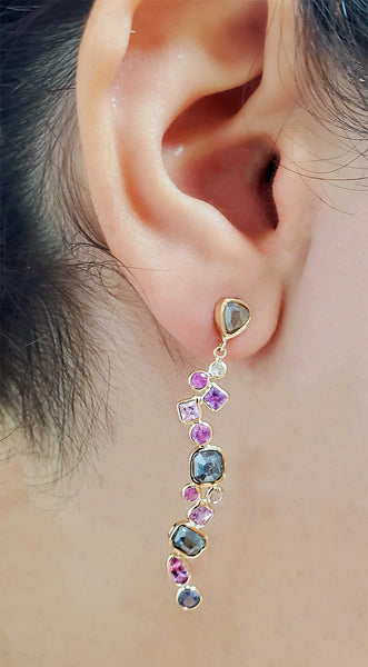 14Kt Gold Natural Sapphire 2.5cts and Diamond 4.1cts Earrings