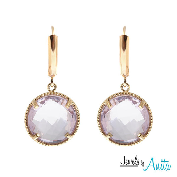 10KT Yellow Gold Earrings With 13mm Checkerboard Round Cut Genuine Gemstones