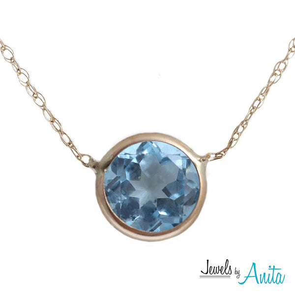14KT Yellow Gold 6mm Faceted Round Cut Genuine Gemstone Layering Necklace