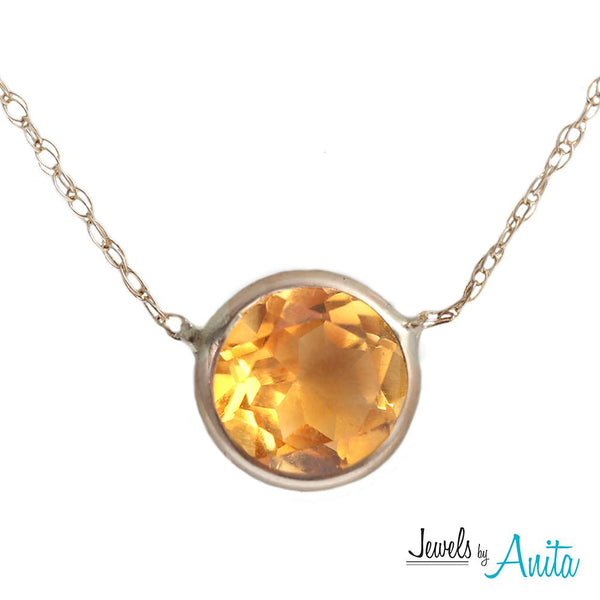 14KT Yellow Gold 6mm Faceted Round Cut Genuine Gemstone Layering Necklace
