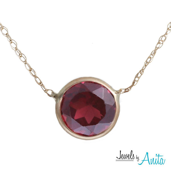14KT Yellow Gold 6mm Faceted Round Cut Genuine Gemstone Layering Necklace