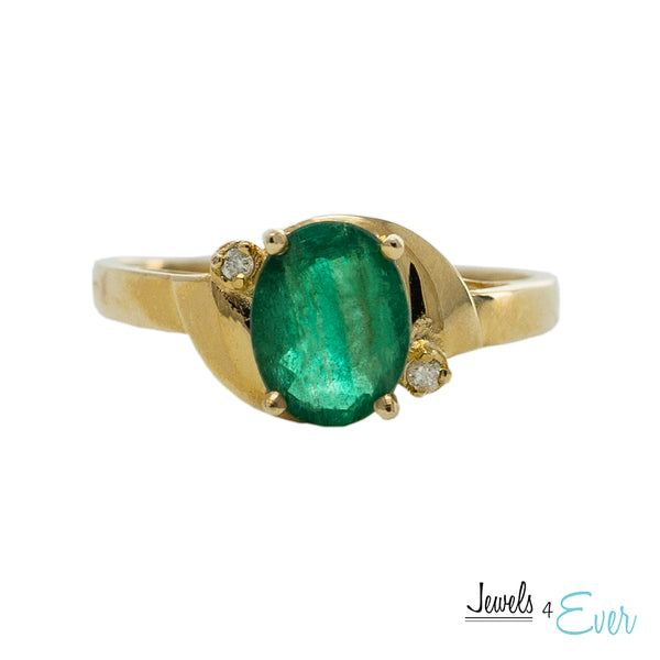 10KT Gold Ring set with 8x6 mm Genuine Gemstone and Diamond