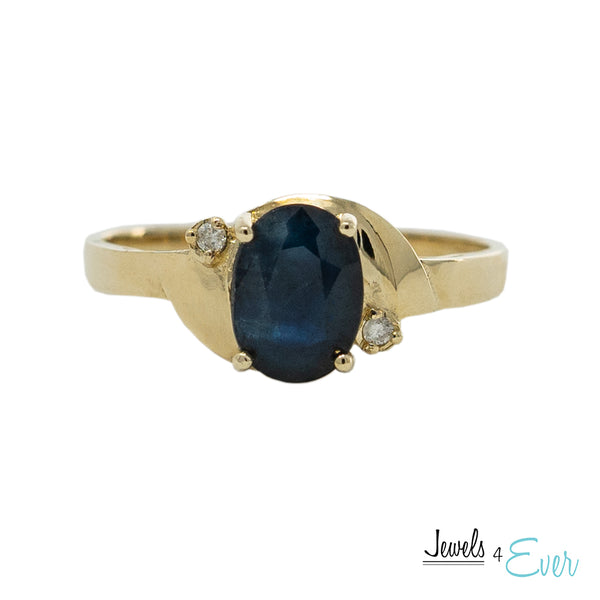 10KT Gold Ring set with 8x6 mm Genuine Gemstone and Diamond