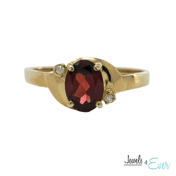 10KT Gold Ring set with 8x6 mm Genuine Gemstone and Diamond