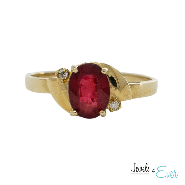 10KT Gold Ring set with 8x6 mm Genuine Gemstone and Diamond