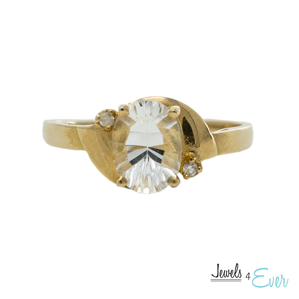 10KT Gold Ring set with 8x6 mm Genuine Gemstone and Diamond