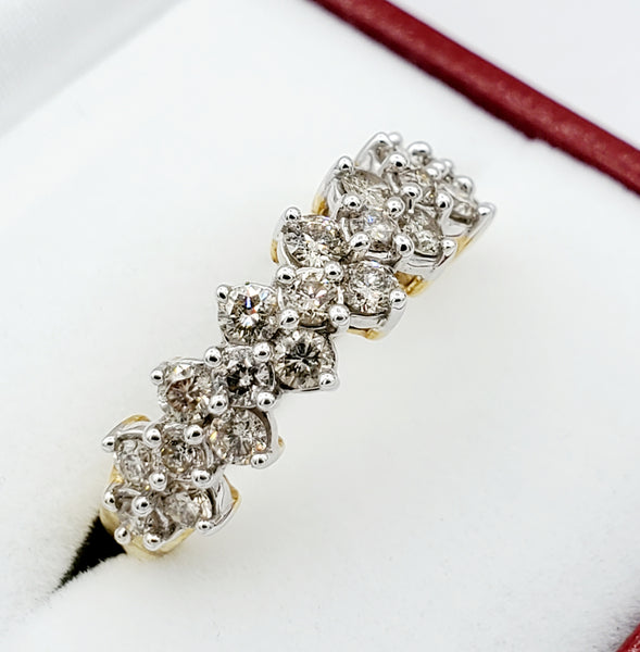 10kt yellow gold ring with twenty-two prong set round brilliant cut diamonds 1.00ct.