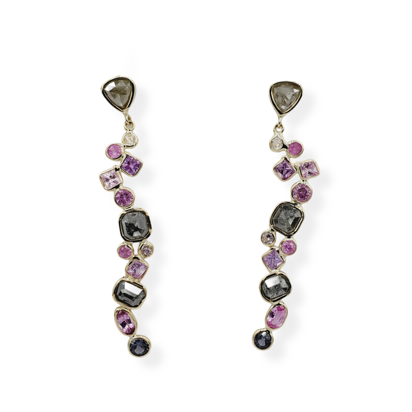 14Kt Gold Natural Sapphire 2.5cts and Diamond 4.1cts Earrings