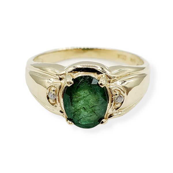10kt White & Yellow gold rings set with one prong set 8x6mm oval cut natural gemstones and diamond accents