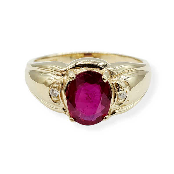 10kt White & Yellow gold rings set with one prong set 8x6mm oval cut natural gemstones and diamond accents