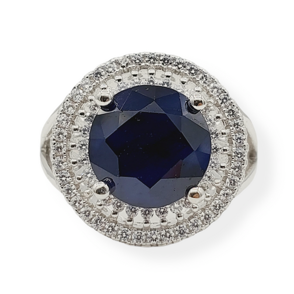 Sterling Silver Ring Set With Natural Sapphire