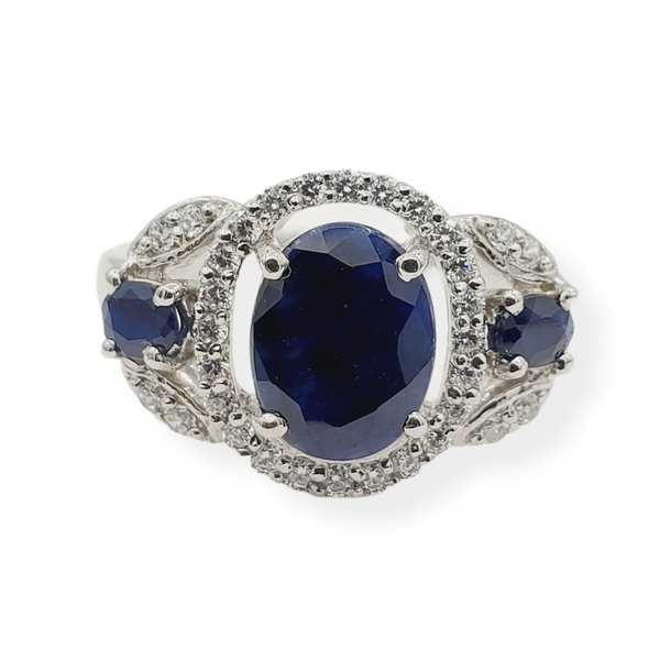 Sterling Silver Ring Set With Natural Sapphire