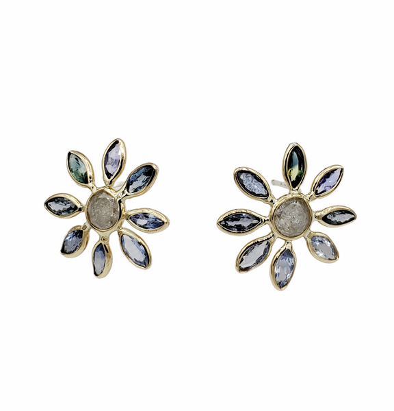 14Kt Gold Natural Sapphire 2.80cts and Diamond Earrings
