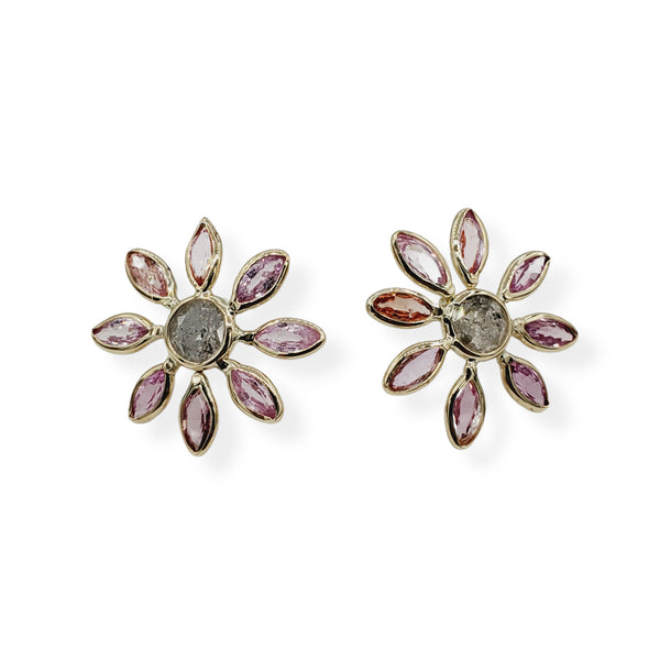 14Kt Gold Natural Sapphire 2.80cts and Diamond Earrings