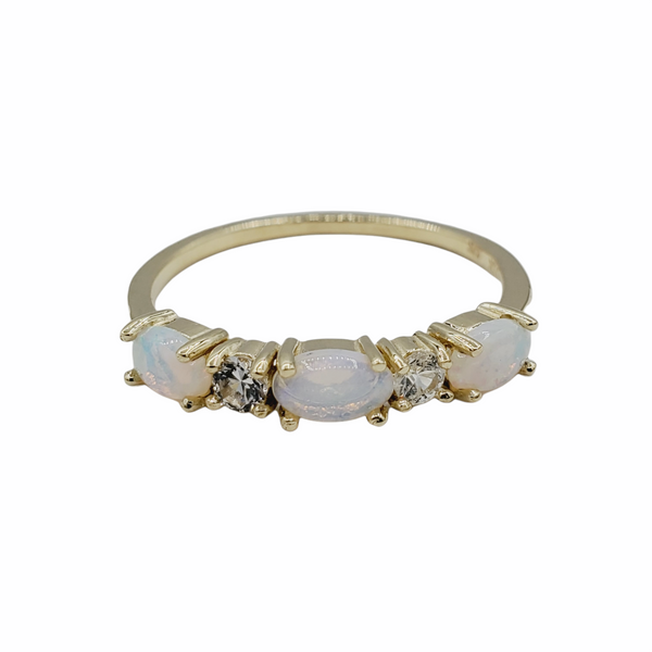 10K Yellow Gold Ring Set With 3 Genuine Oval Gemstones 5X3mm With 2 White Sapphires