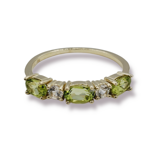 10K Yellow Gold Ring Set With 3 Genuine Oval Gemstones 5X3mm With 2 White Sapphires