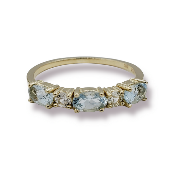 10K Yellow Gold Ring Set With 3 Genuine Oval Gemstones 5X3mm With 2 White Sapphires