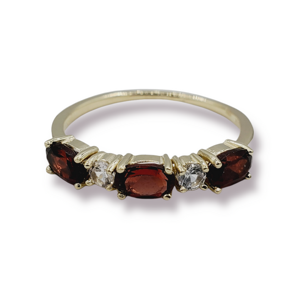 10K Yellow Gold Ring Set With 3 Genuine Oval Gemstones 5X3mm With 2 White Sapphires