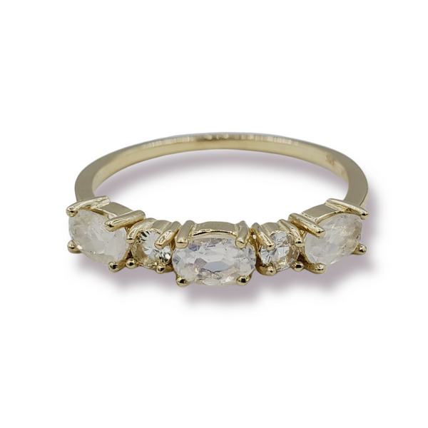 10K Yellow Gold Ring Set With 3 Genuine Oval Gemstones 5X3mm With 2 White Sapphires