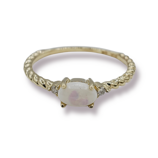 10K Yellow Gold Ring Set With Genuine Oval Gemstones 6x4mm and Diamonds