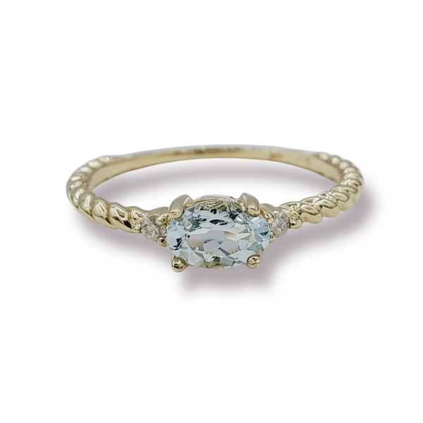10K Yellow Gold Ring Set With Genuine Oval Gemstones 6x4mm and Diamonds