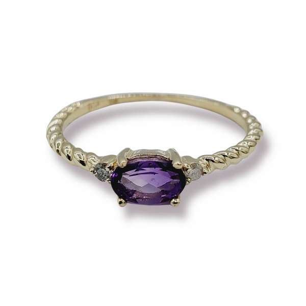 10K Yellow Gold Ring Set With Genuine Oval Gemstones 6x4mm and Diamonds