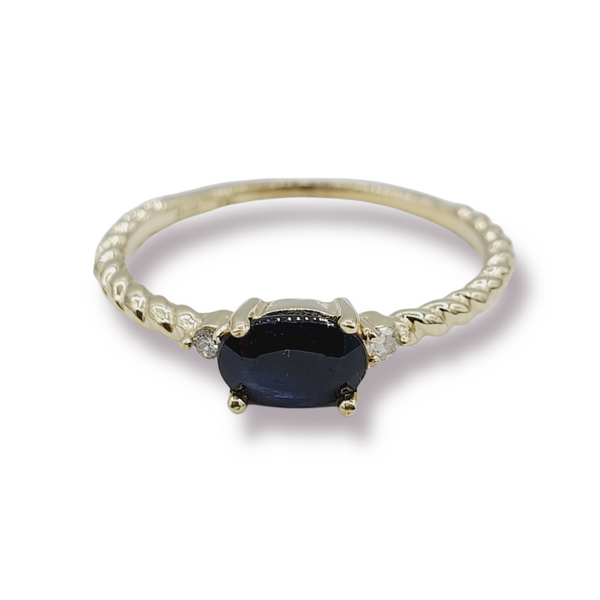 10K Yellow Gold Ring Set With Genuine Oval Gemstones 6x4mm and Diamonds