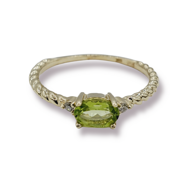 10K Yellow Gold Ring Set With Genuine Oval Gemstones 6x4mm and Diamonds