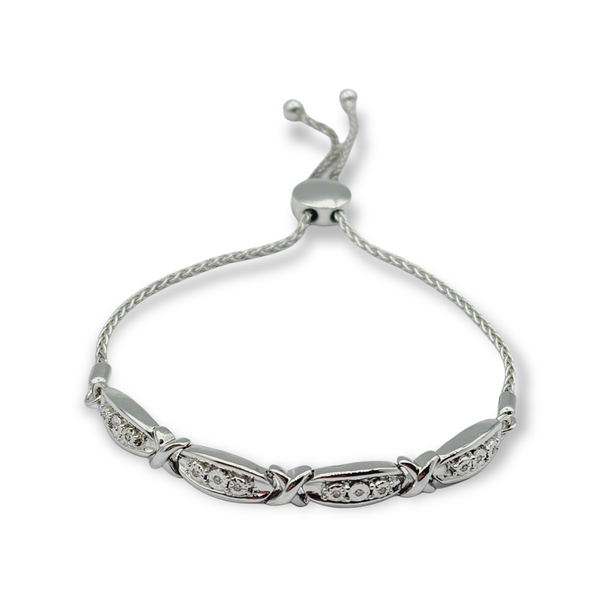 925 Silver Bolo Style Bracelet with Diamonds