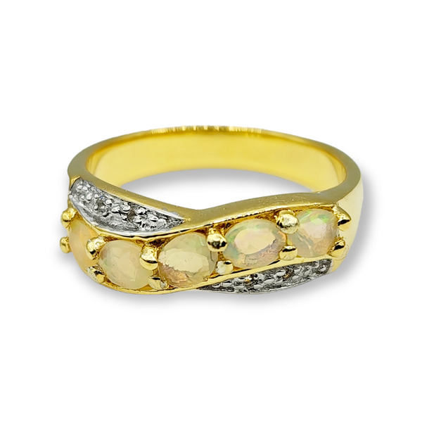 Sterling Silver Ring Set with Natural Opal