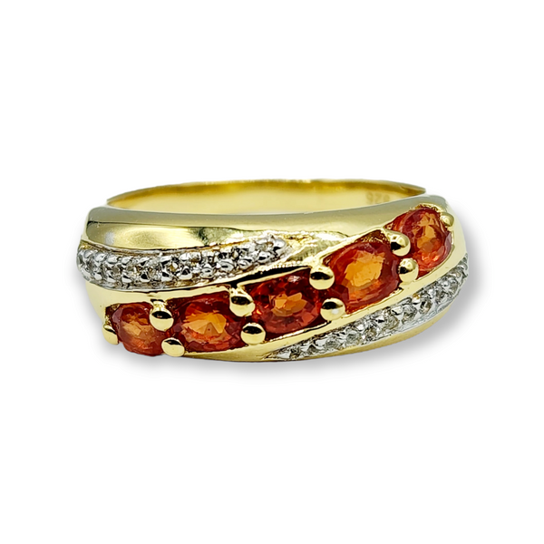 Sterling Silver Ring Set with Natural Orange Sapphire