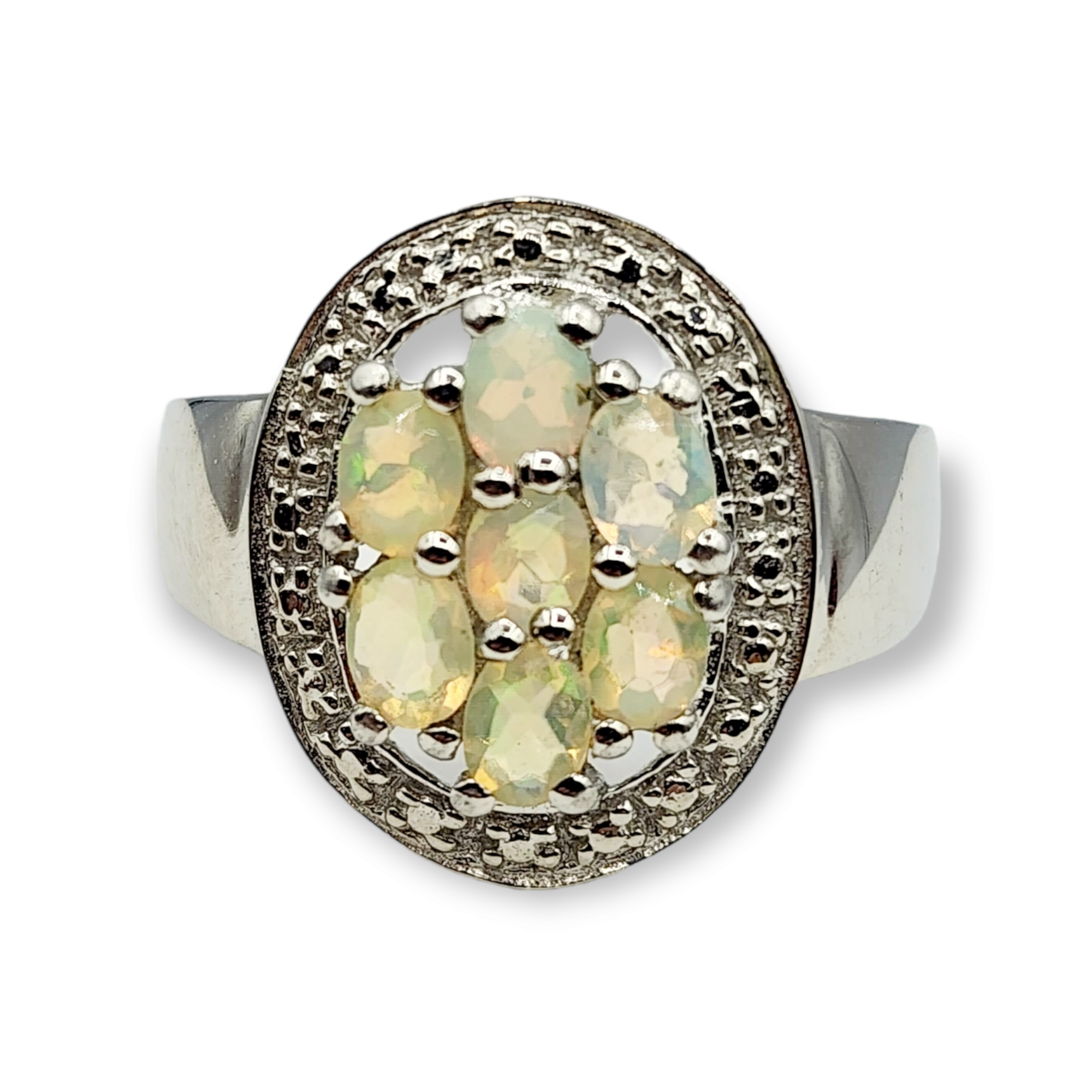 Sterling Silver Ring Set with Natural Opal