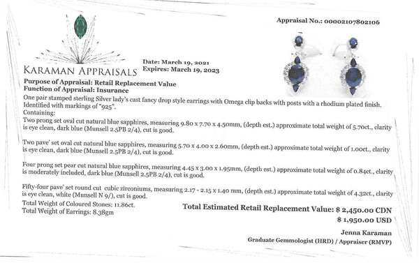 Sterling Silver Fancy Drop Style Earrings with Natural Gemstones