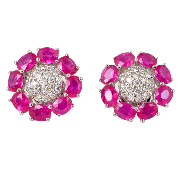 14K White Gold Push Back Earrings with Natural Oval Cut Rubies
