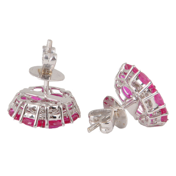 14K White Gold Push Back Earrings with Natural Oval Cut Rubies