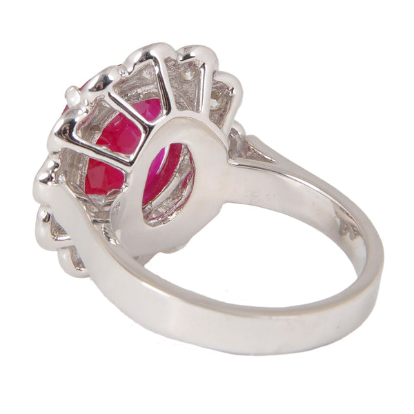14KT White Gold Ladies Ring with Oval Cut Ruby & Bezel Set Diamonds