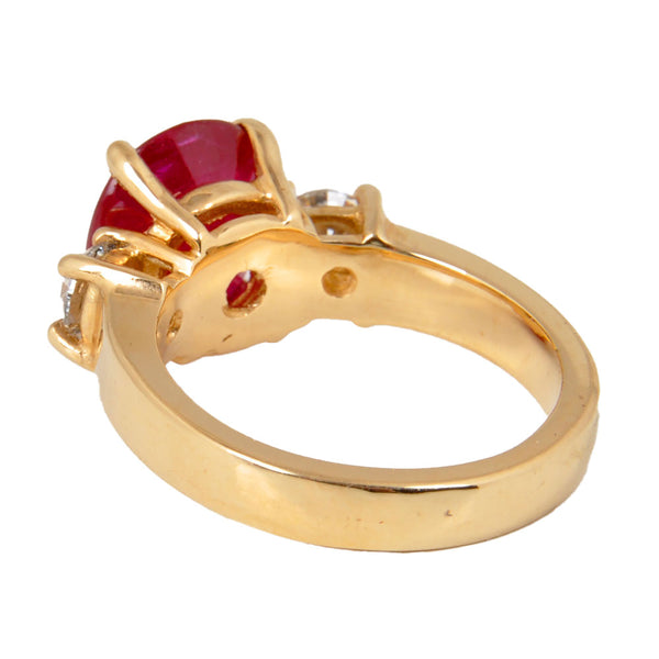 14KT Yellow Gold Ladies Ring with Oval Cut Ruby & Round Cut Diamonds