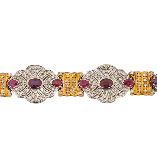 18KT White Gold Ladies Bracelet with Round Cut Rubies & Round Cut Diamonds