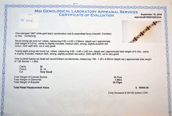 18KT White Gold Ladies Bracelet with Round Cut Rubies & Round Cut Diamonds
