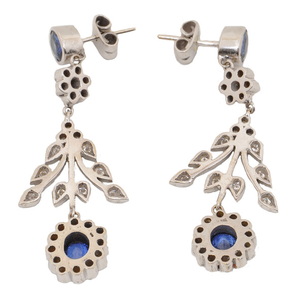 18KT White Gold Push Back Earrings with Natural Sapphire & Diamonds